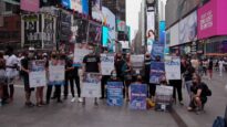 Animal Welfare Demonstrators Takes a Stand at M&M's World in Times Square.